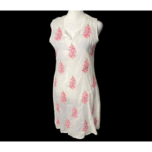 ASEESA Women Embroidered Floral Dress Sleeveless Knee Length Sz S White 26-5 - Picture 1 of 16